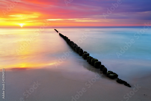 Fototapeta Naklejka Na Ścianę i Meble -  Beach in Poland - Baltic sea at sunrise