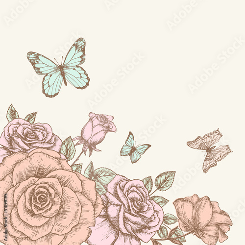 Butterfly wallpaper - Wall mural Rose and butterfly 1