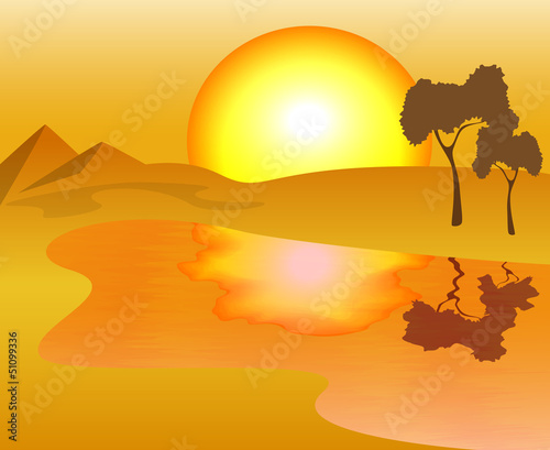 African landscape - the scorching sun  sand and lake