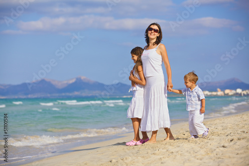 Mother with kids on beach
