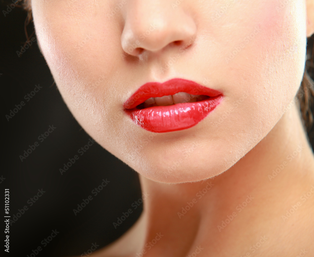 Obraz premium Woman red lips closeup