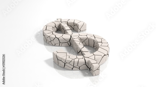 Crashed dollar symbol broken into tiny pieces