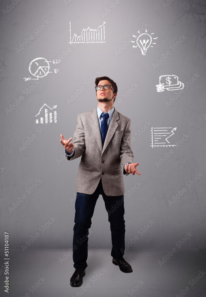 young boy juggling with statistics and graphs young boy juggling with statistics and graphs