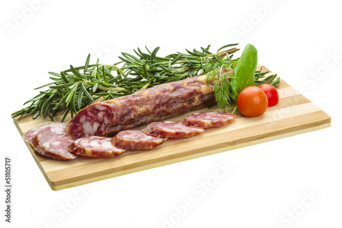 Salami with rosemary, basil and tomato