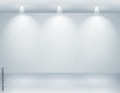 Gallery interior with empty wall and lights