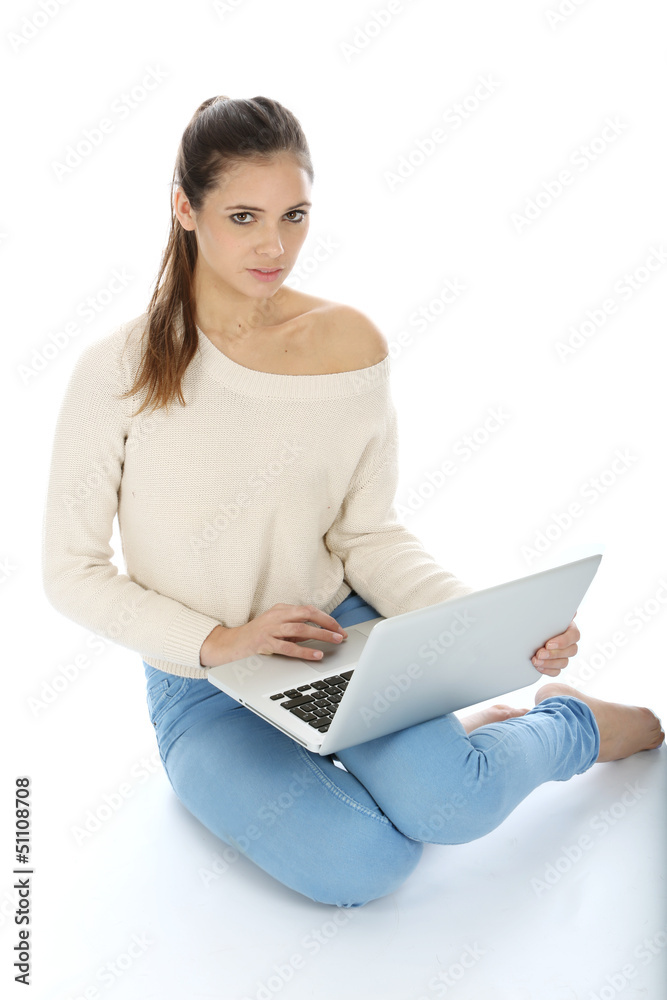 Woman Using Laptop Computer Woman Using Laptop Computer