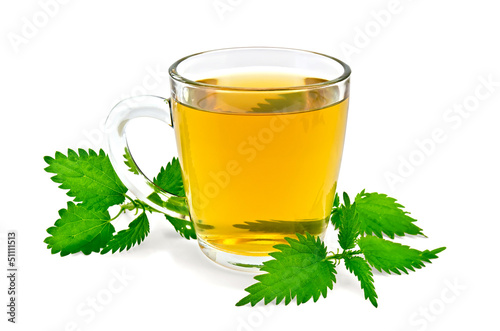 Herbal tea in a mug with nettles