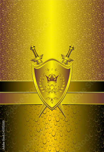 Seamless pattern with drops or shield swords on gold background