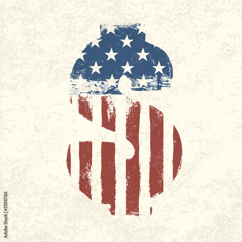 Grunge american flag themed dollar sign.