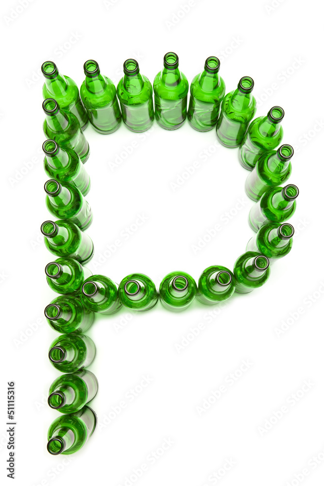 The alphabet from glass beer bottles. Letter P The alphabet from glass beer bottles. Letter P