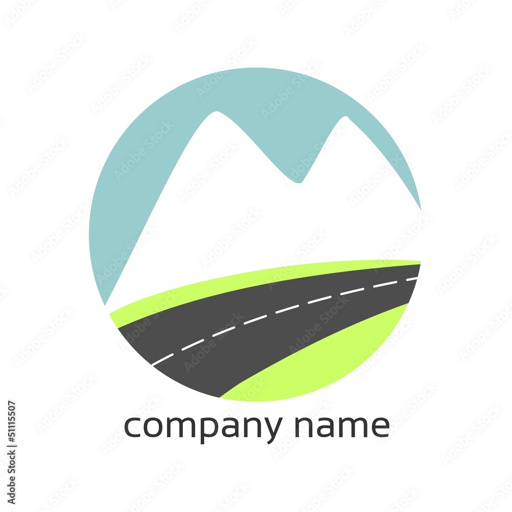 Stylized logo with landscape and road Stylized logo with landscape and road