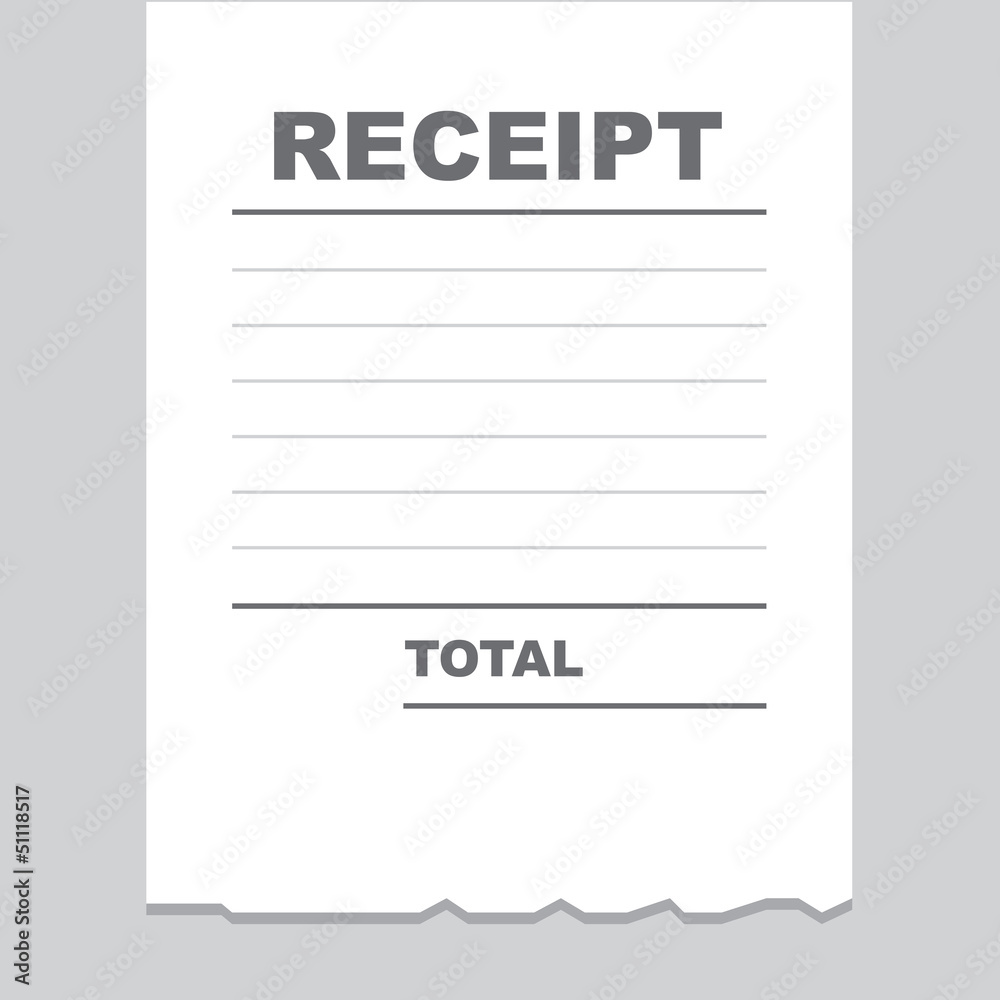 Blank receipt printout with torn bottom edge Blank receipt printout with torn bottom edge