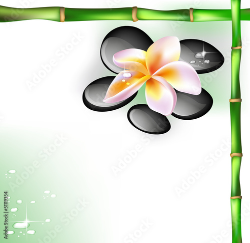 Background with spa stones and frangipani flower