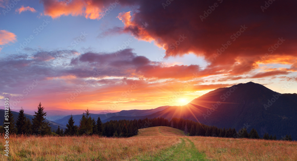 Beautiful sunset in the mountains