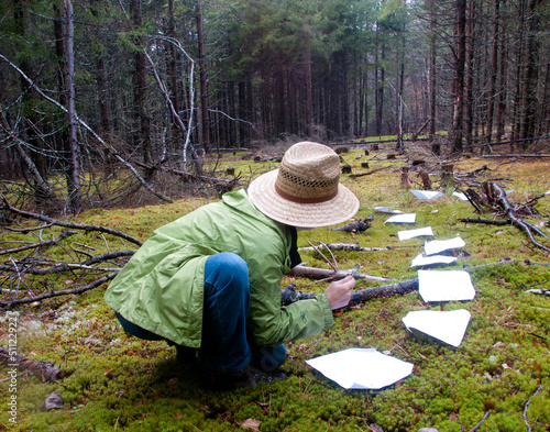 Woman following a paper trail