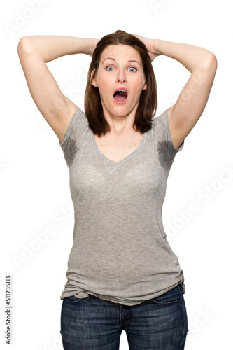 Woman sweating very badly under armpit