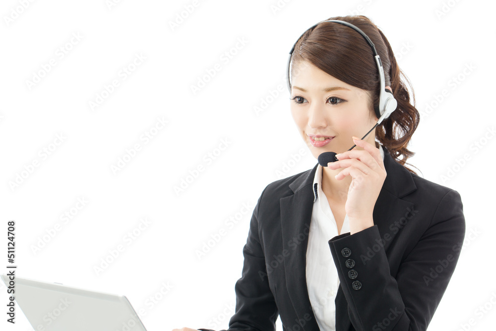 Beautiful asian business operator isolated on white background Beautiful asian business operator isolated on white background
