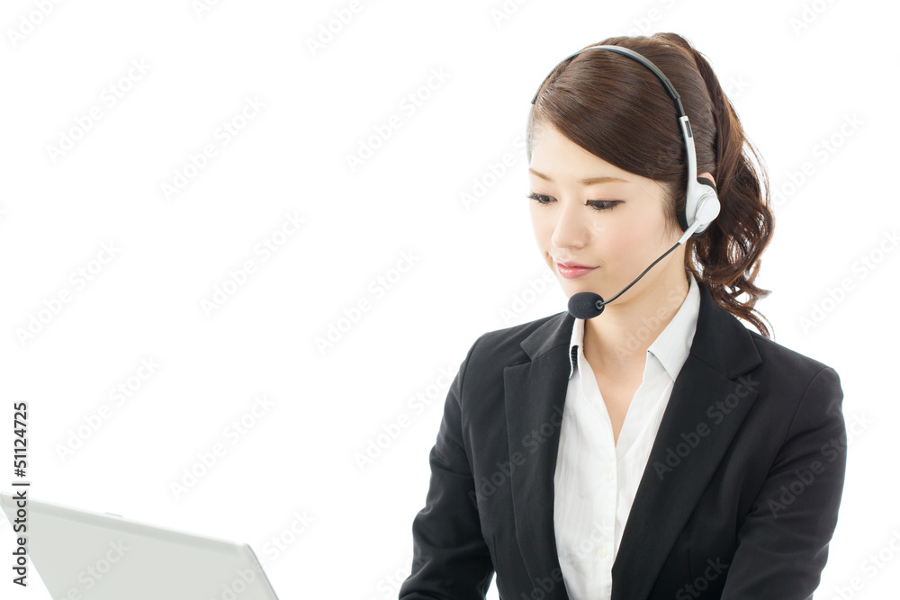 Beautiful asian business operator isolated on white background Beautiful asian business operator isolated on white background