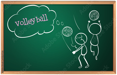 A board with a sketch of two volleyball players