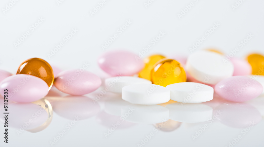 Colorful tablets with capsules Colorful tablets with capsules
