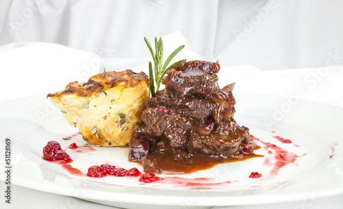 Venison ragout with potato celeriac mix