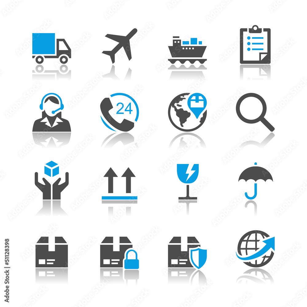 Naklejka premium Logistics and shipping icons - reflection theme