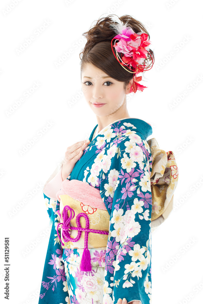Beautiful asian kimono woman on white background Beautiful asian kimono woman on white background