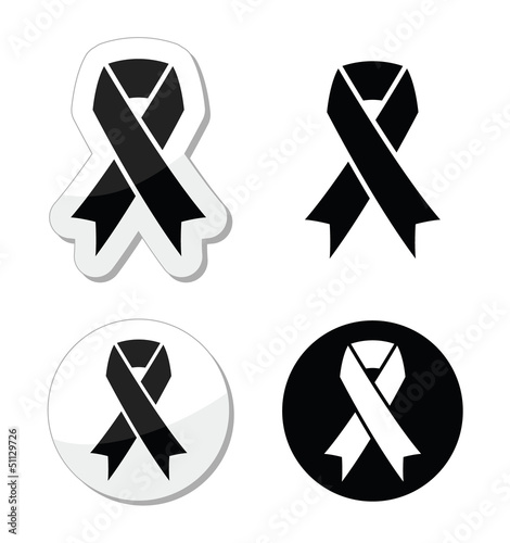 Black ribbon - mourning, death, melanoma symbol