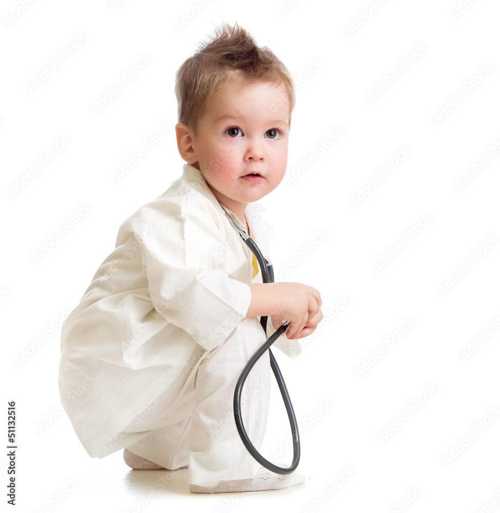 kid or child playing doctor with stethoscope isolated kid or child playing doctor with stethoscope isolated
