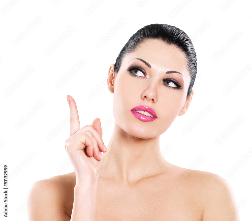 Beautiful expressive woman cares of the skin face Beautiful expressive woman cares of the skin face