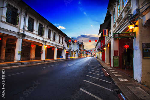 Old building in Phuket town twilight, Thailand