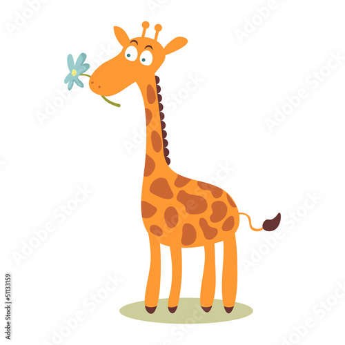 Card with cute giraffe holding a flower