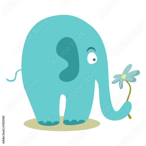 Card with cute elephant holding a flower