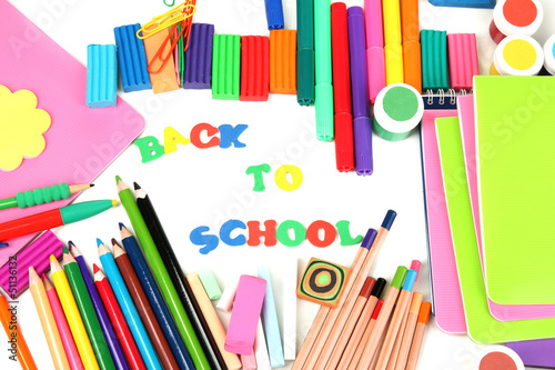 The words 'Back to School' composed of letters with various