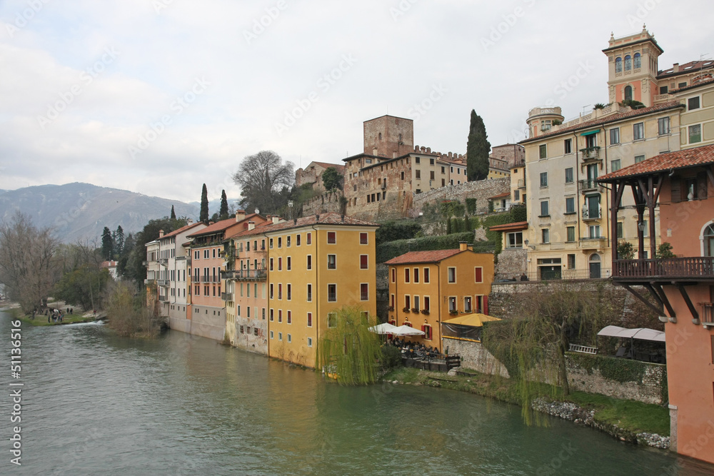 Fototapeta premium houses and residences bassano overlooking the brenta River on a