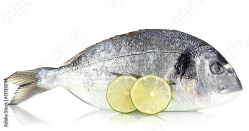 Dorado fish with lemon isolated on white