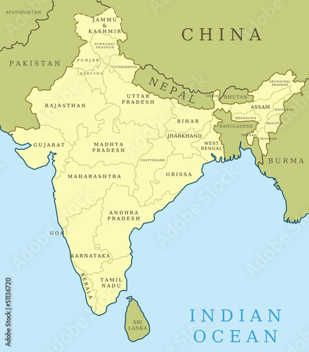 India - vector map with provinces
