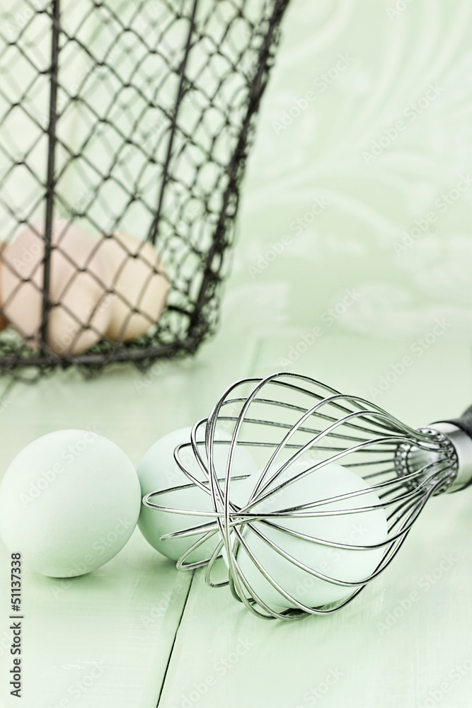 Fresh farm eggs and whisk Fresh farm eggs and whisk