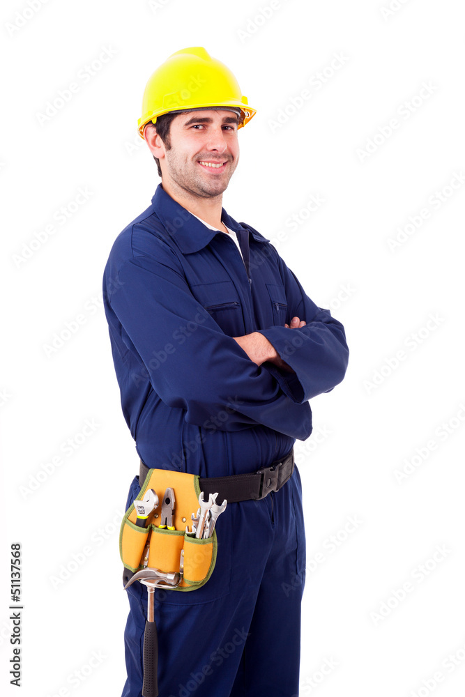 Portrait of a smiling young worker, isolated on white Portrait of a smiling young worker, isolated on white