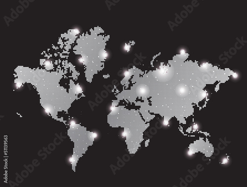 gray pixel map world with spot lights