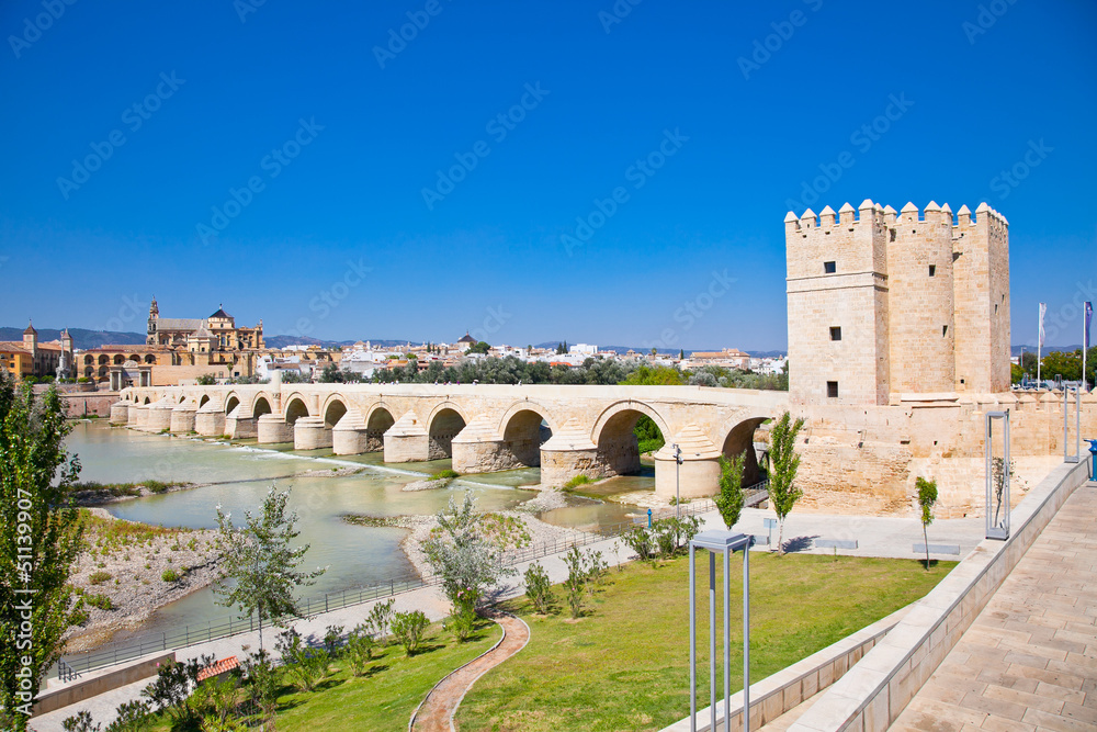 Famous Roman bridge and Guadalquivir river in Cordoba,  Spain.