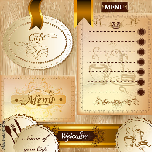 Collection of business elements for cafe and menu design in clas