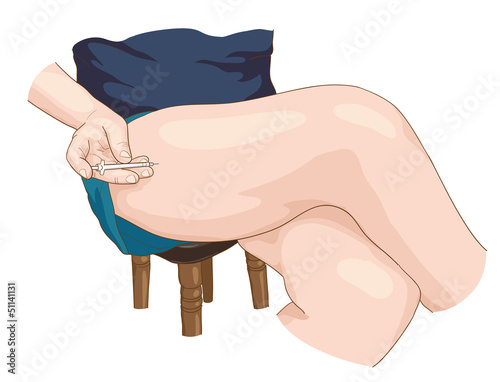 Insulin injection in a leg.