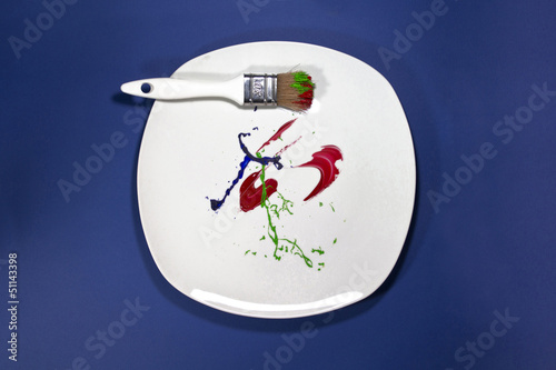 Paintbrush on the painted plate
