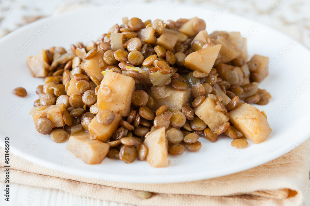 boiled lentils with stewed vegetables boiled lentils with stewed vegetables