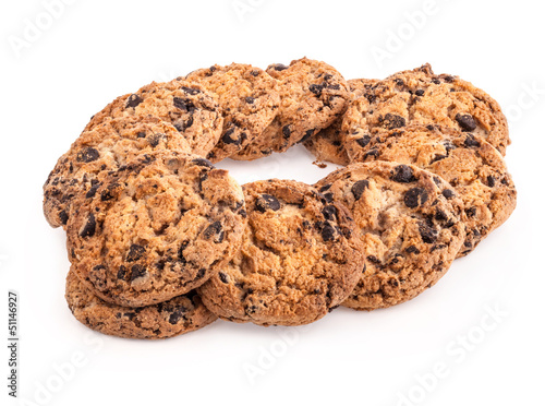 Chocolate pastry biscuits isolated on white background