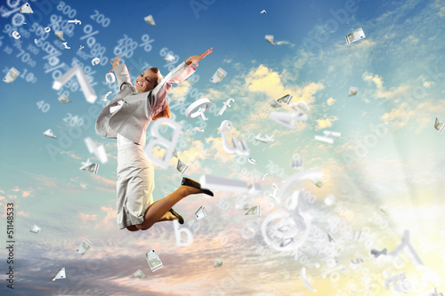 Image of jumping businesswoman
