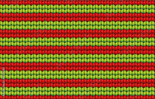 Vector background. Knitted fabric with green and red stripes