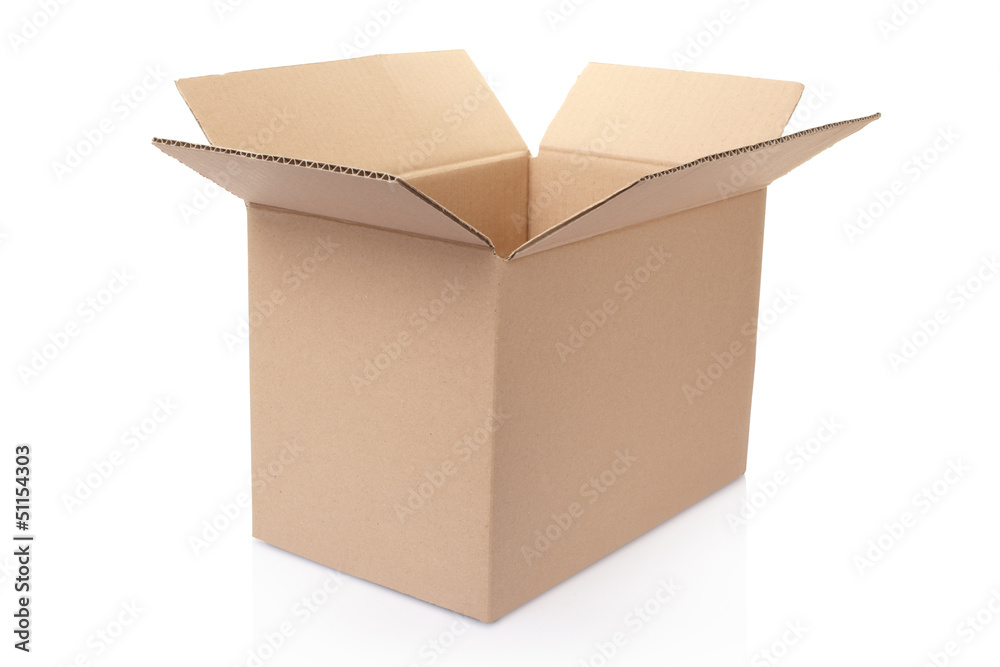 Open cardboard box on white, clipping path included