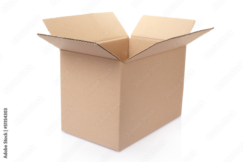 Open cardboard box on white, clipping path included Open cardboard box on white, clipping path included